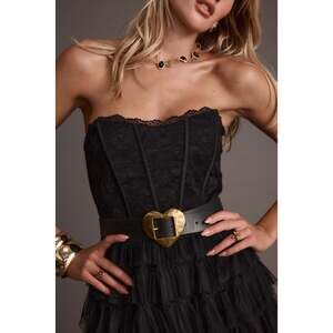 12th Tribe Courtney Black And Gold Heart Genuine Leather Belt Size XS/SXS/S